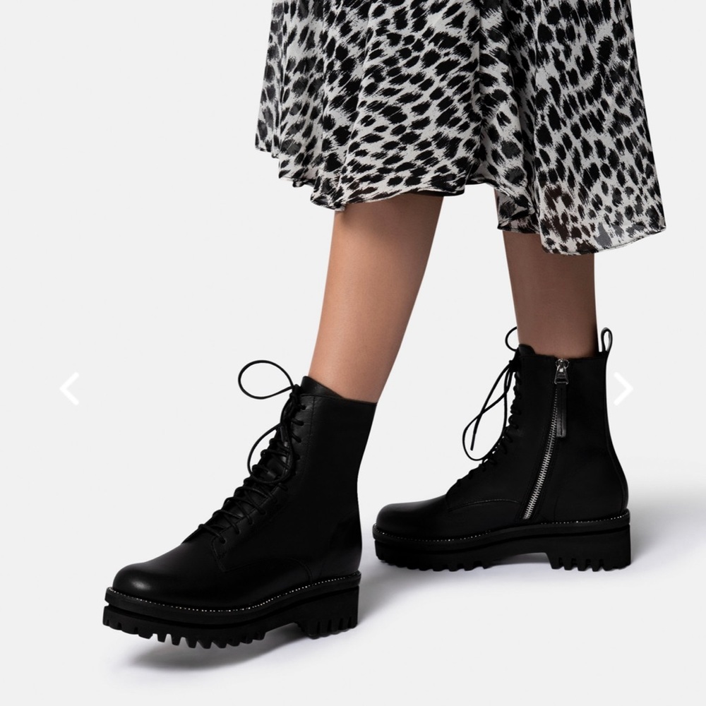 Dolce Vita Prym Combat Boots with Rhinestones in Black Leather